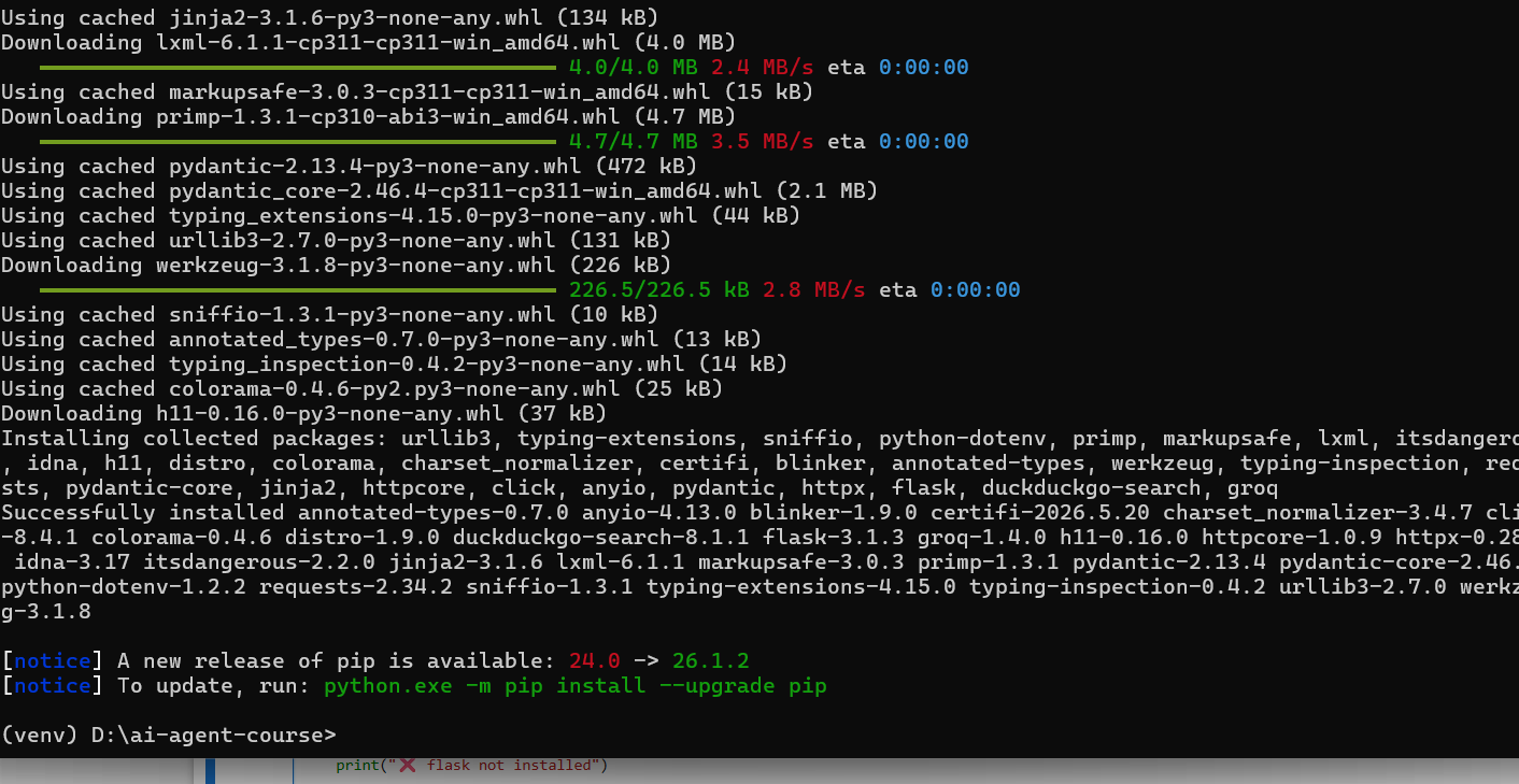 Expected output of pip install showing successful installation messages