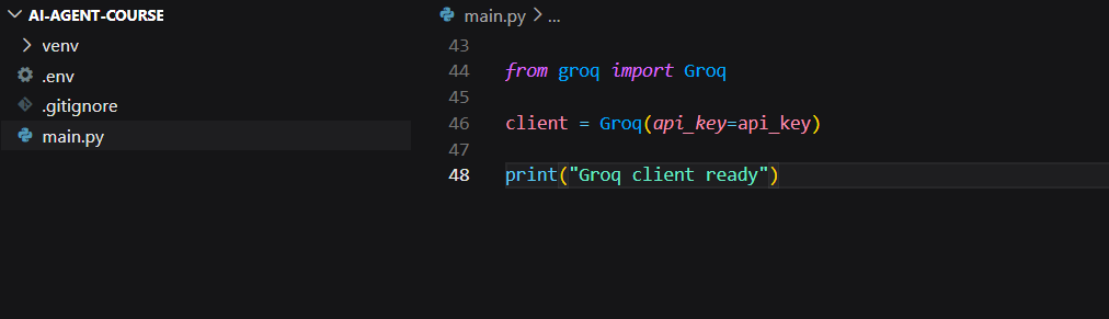 Groq client initialization code in VS Code