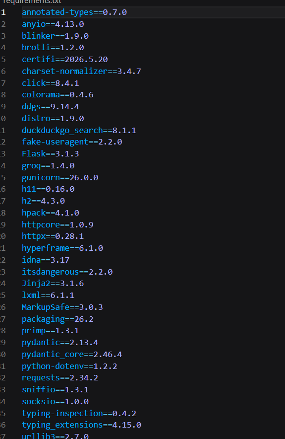 Terminal showing contents of requirements.txt