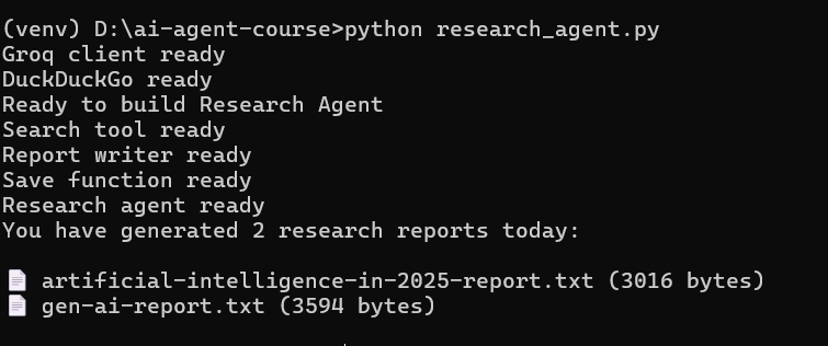 Terminal showing all generated report files with sizes