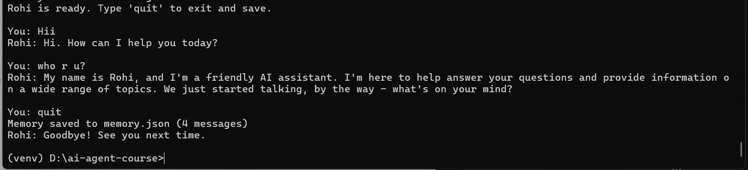Final part of example conversation with memory saved on quit