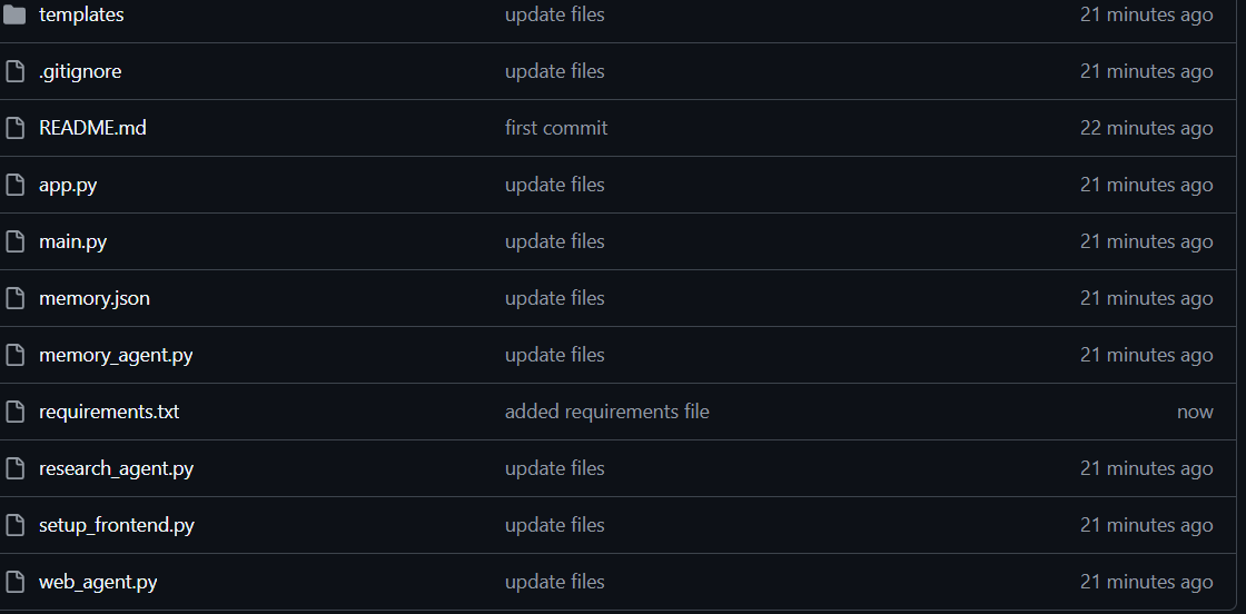 GitHub repository page showing all uploaded project files