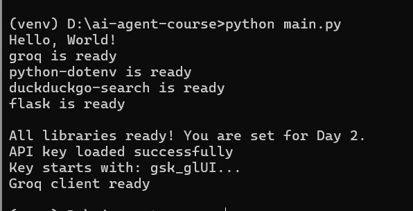 Terminal showing Groq client ready