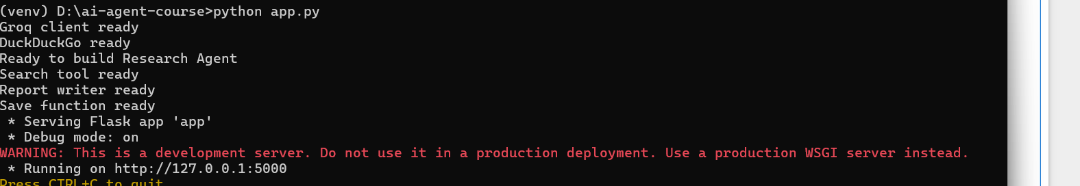 Terminal showing Flask app running on localhost 5000