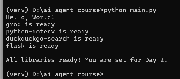 Terminal showing all libraries ready confirmation