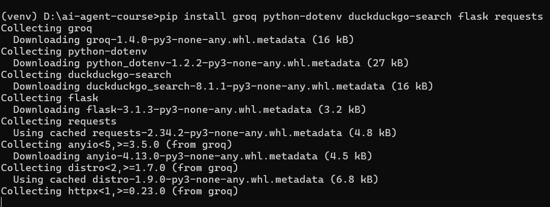 pip install command running in terminal